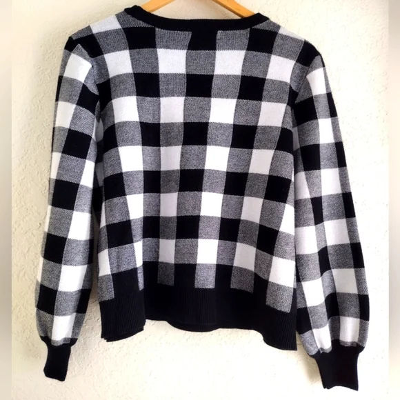 Marled Black And White Checkered Crewneck Pullover Sweater - Picture 6 of 6